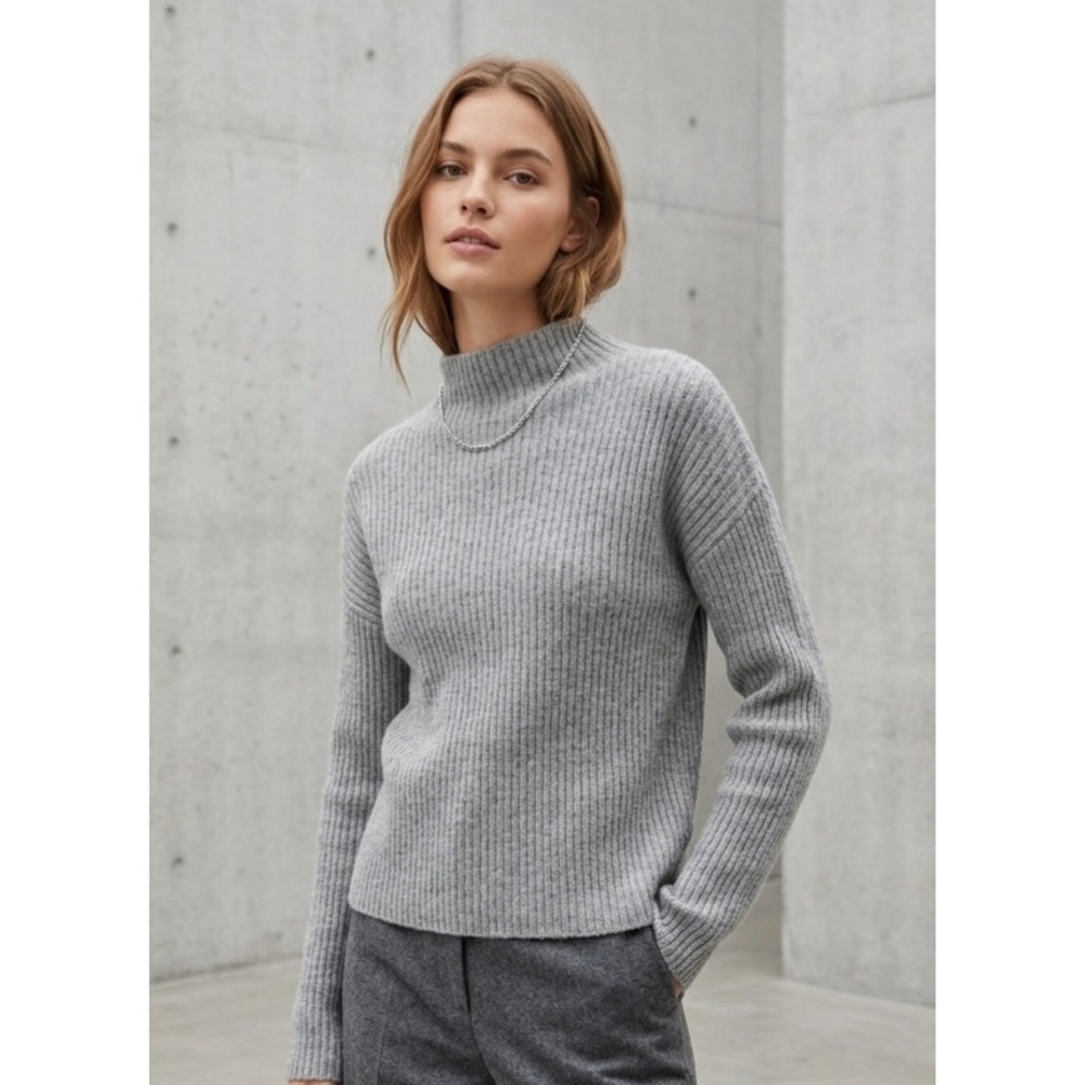 BP Ribbed Mock Neck Drop Shoulder Knit Sweater Grey M